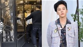  GD走進店內時，頭如鐘擺般不自然90度晃動。（組合圖／翻攝自微博）