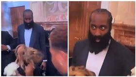 ▲女友接到新娘捧花後，哈登（James Harden）瞪大雙眼。（圖／翻攝自X）