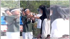 陸女包日本頭巾挨揍　小粉紅竟喊：打死好（圖／翻攝微博）