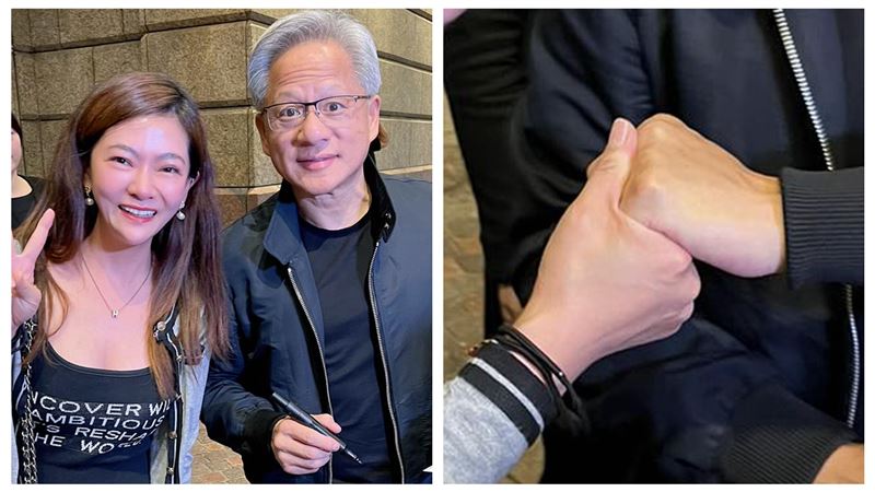 黃仁勳與女主播握手　照片曝光表情太誇張