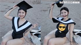 正妹泳裝學士服照爆紅。（圖／芹那 Selina 授權提供）