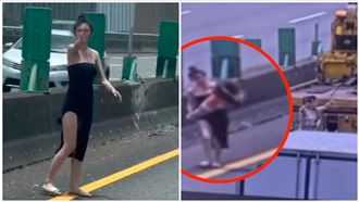 高衩妹國道「搬三角錐」裙擺飛呀飛畫面曝