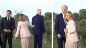 拜登在參加G7峰會期間又被拍到詭異畫面。（圖／翻攝自X）