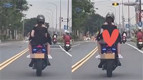 重機載短裙妹風一吹「蜜桃走光露超辣小丁」　後車男女嗨翻：夭壽喔
臉書社團「爆廢公社」