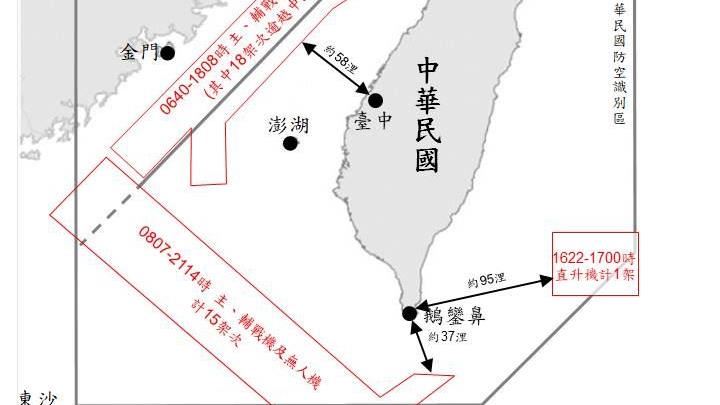 共機36架三面圍台　明再發射火箭經我ADIZ