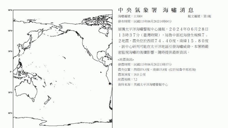 新/秘魯7.2強震!氣象署發布海嘯警報