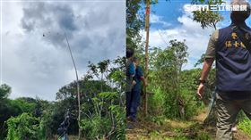 會同保七警察隊拆除仁武區古嚴寺彌陀殿正前方山上非法架設的大型鳥網。（圖／翻攝畫面）
