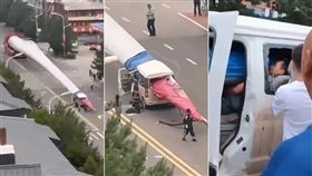 風力發電機葉片「刺穿廂型車」離地至少2人慘死。（圖／翻攝報廢公社面）