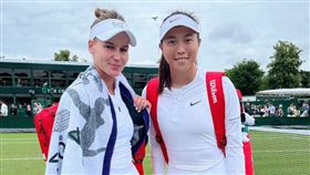 詹皓晴與搭檔庫德梅托娃（Veronika Kudermetova）晉級溫網次輪。（圖／詹皓晴提供）