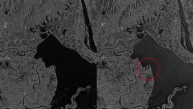 洪災前後衛星對比圖。（圖／翻攝自澎湃新聞）