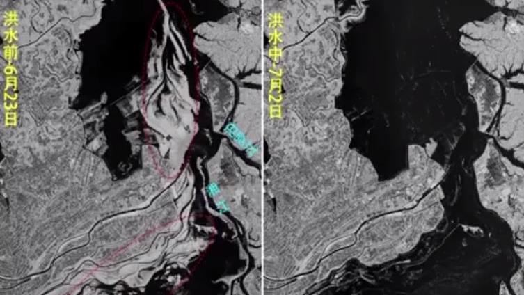 洞庭湖潰堤對比照曝　僅9天大片陸地消失