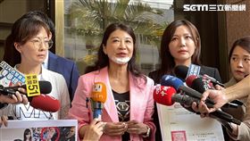 民進黨立委林楚茵在吳沛憶、郭昱晴陪同下前往台北地檢署提告傷害罪。（圖／記者楊忠翰攝影）