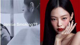 Jennie被網友抓包在室內抽菸，還朝工作人員臉上噴煙。（圖／翻攝Dcard）