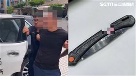 一名刺青男子趁衛哨忙碌查驗其他車輛身份，持鋸子騎機車飆速闖入營區。（圖／翻攝畫面）