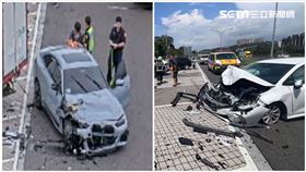 楊梅休息站,輔助駕駛,護欄,撞擊（圖／翻攝畫面）