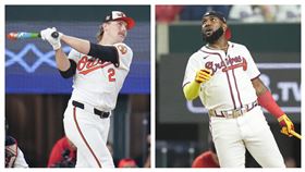 ▲美聯、國聯全壘打排名第2的韓德森（Gunnar Henderson）、歐蘇納（Marcell Ozuna）都在全壘打大賽首輪出局。（圖／美聯社／達志影像）