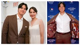 ▲大谷翔平和妻子田中真美子一起走上明星賽紅毯。（圖／翻攝自道奇、MLB推特）