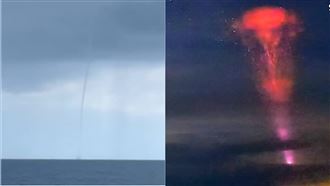 颱風前夕澎湖罕見水龍捲　台東紅光衝天際