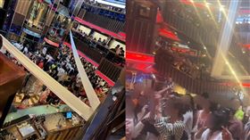 郵輪3度變改行程，讓船上3千名旅客齊聚郵輪劇場、中庭、服務台等區抗議。（圖／翻攝畫面）