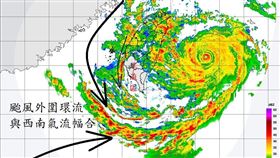 鄭明典貼出一張回波圖並表示，當年莫拉克就是類似這樣的雨帶持續影響南部山區。（圖／翻攝自鄭明典臉書）