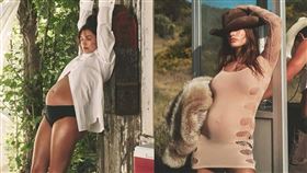 小賈斯汀辣妻海莉秀孕肚。（圖／翻攝《Ｗ》雜誌）