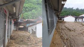 旗山區新光里後厝巷一處民宅遭土石流沖入，場面相當驚悚。