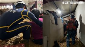 民宅內部畫面曝光，土石流夾帶石頭與樹枝沖破民宅，瞬間活埋夫妻倆。（圖／翻攝畫面）