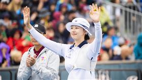 有「射箭全智賢」美名的韓國好手林是見，25日在巴黎奧運女子射箭排名賽射出破奧運與世界紀錄的694分。（圖／美聯社／達志影像）