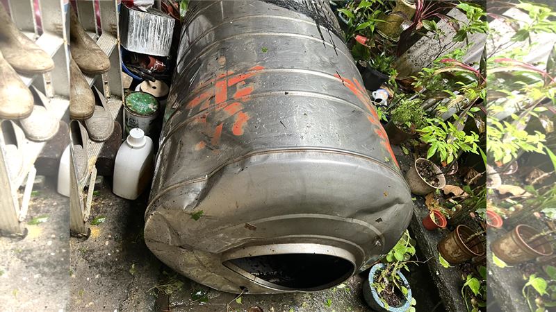 颱風天後院飛來「大水桶」！網笑：賺了