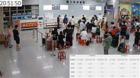 金門機場旅客拿塑膠椅砸櫃檯。（圖／翻攝自金門航空站YouTube）