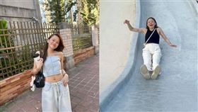 陳彥婷玩溜滑梯被嚇壞。（圖／翻攝自陳彥婷臉書）