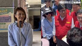 邱議瑩今天跟緊陳其邁視察，並回應她下國10交流道撞見許智傑看板「蠻可愛的」。（圖／翻攝畫面）