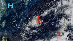 目前存在著數個渦旋，其中比較明確的是擾動91W。（圖／翻攝自台灣颱風論壇｜天氣特急）