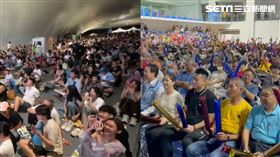 高雄有近千人「階梯式」擠爆衛武營同步收看直播，金門體育館也塞爆。（圖／翻攝畫面）