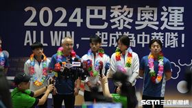 台灣巴黎奧運柔道隊林真豪、楊勇緯、連珍羚6日抵台。（圖／記者蔡厚瑄攝影）