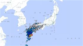 日本九州外海發生7.1強震，外交部表示，駐福岡辦事處回報，尚無台灣人受災。（圖／日本氣象廳）