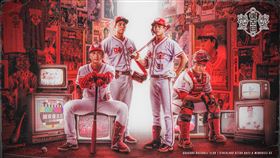 ▲味全龍推出「緯來復古日」，劉基鴻、陳冠偉、張祐嘉、蔣少宏拍攝主視覺。（圖／味全龍球團提供）