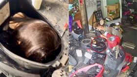 機車行師傅日前幫客人修理機車，掀開置物箱時竟赫見一顆長頭髮臉朝下的斷頭，當場嚇壞跳起來往店內直奔。（圖／翻攝記者爆料網畫面）
