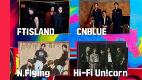 「FNC BAND KINGDOM」家族演唱會CNBLUE、FTISLAND、N.Flying與Hi-Fi Un!corn。（圖／SHOW Office提供）