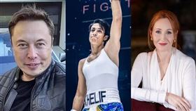 阿爾及利亞女拳手克莉芙（Imane Khelif）、JK羅琳（J.K. Rowling）、馬斯克（Elon Musk）。（組合圖／翻攝自IG、臉書）