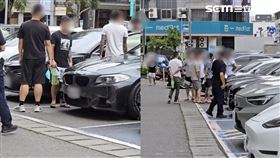 醫院外聚集好幾輛百萬名車及大批黑衣人，據了解是角頭小弟，家屬目前並未現身醫院。（圖／翻攝畫面）
