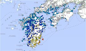 宮崎縣外海日向灘8月8日發生規模7.1、震度6弱地震。（圖／日本氣象廳）