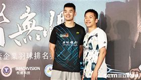 ▲巴黎奧運羽球金牌選手王齊麟、李洋出席牧德盃企業羽球排名賽開幕典禮。（圖／記者劉彥池攝影）