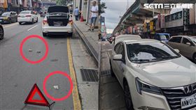  環河快速道路水泥塊砸車。（圖／取自記者爆料網）