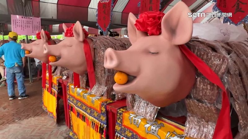 三鳳宮拜環保模型豬!嘉義港口宮擺2200桌