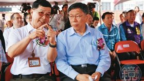 柯文哲（右）拉拔曾任工務局長的彭振聲（左）為副市長，2人皆涉及京華城改建弊案，成為檢廉鎖定目標。