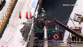 台1高架護欄遭毀修補　最快10/2完工