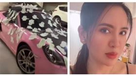 警方調閱監視器後發現「粉紅保時捷」上的衛生棉，竟是車主自己貼的。（圖／翻攝自Hana哈娜臉書、IG）