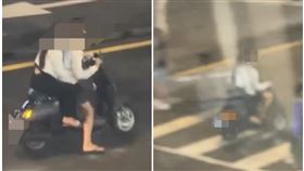 北市男子騎車載送女友行經捷運中山站時，不但未戴安全帽還闖紅燈。（圖／翻攝Threads）