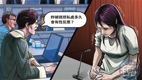 林朝順委任律師江仁成聲請傳喚女病患出庭，明知法律規定不可詢問被害人過去性經驗，卻屢次以質疑口氣進行相關詰問，讓女病患備感羞辱。（AI繪圖Adobe Firefly生成，本刊美術組後製）